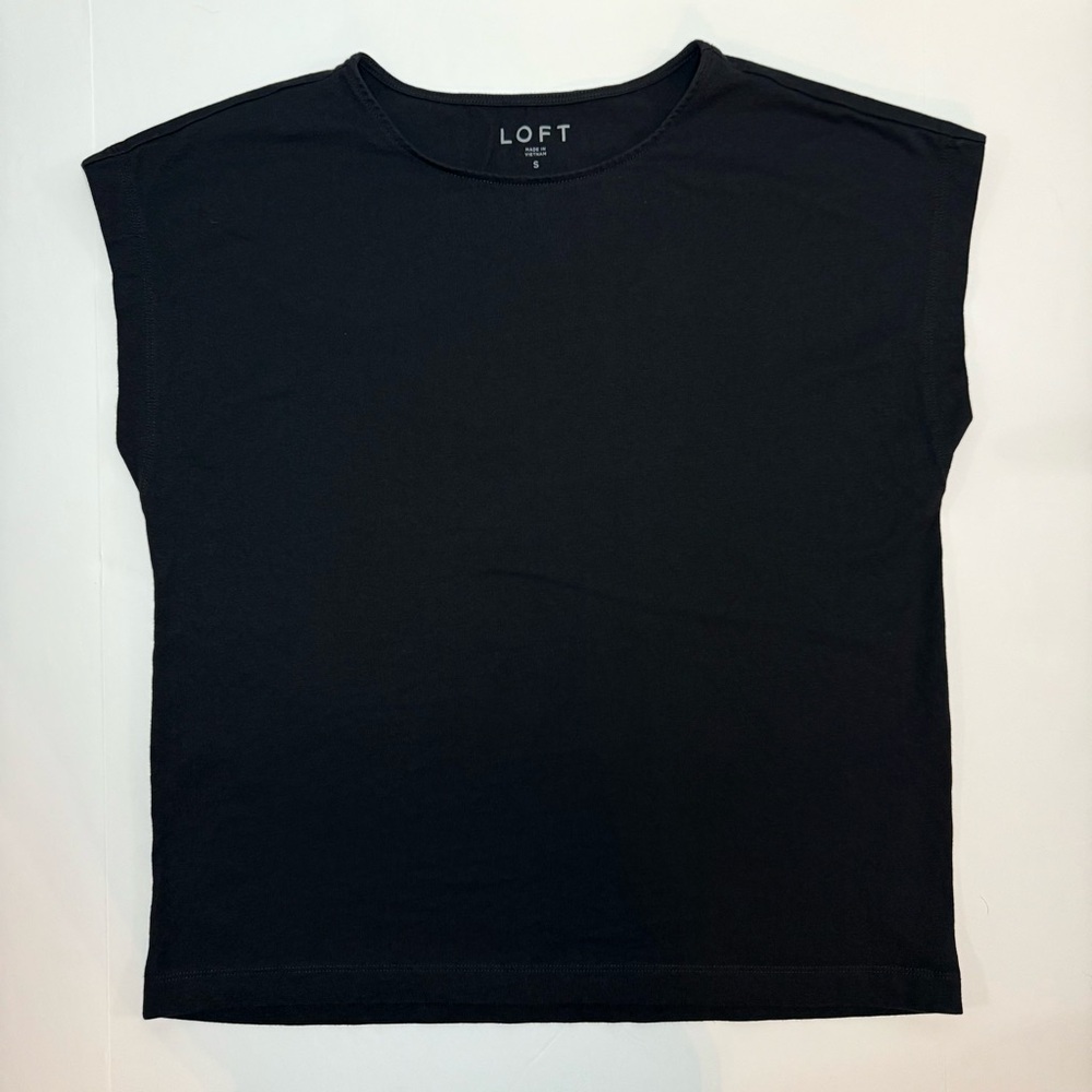 LOFT Modern Wedge Tee Short Sleeve Shirt Cap Sleeves Black Size S